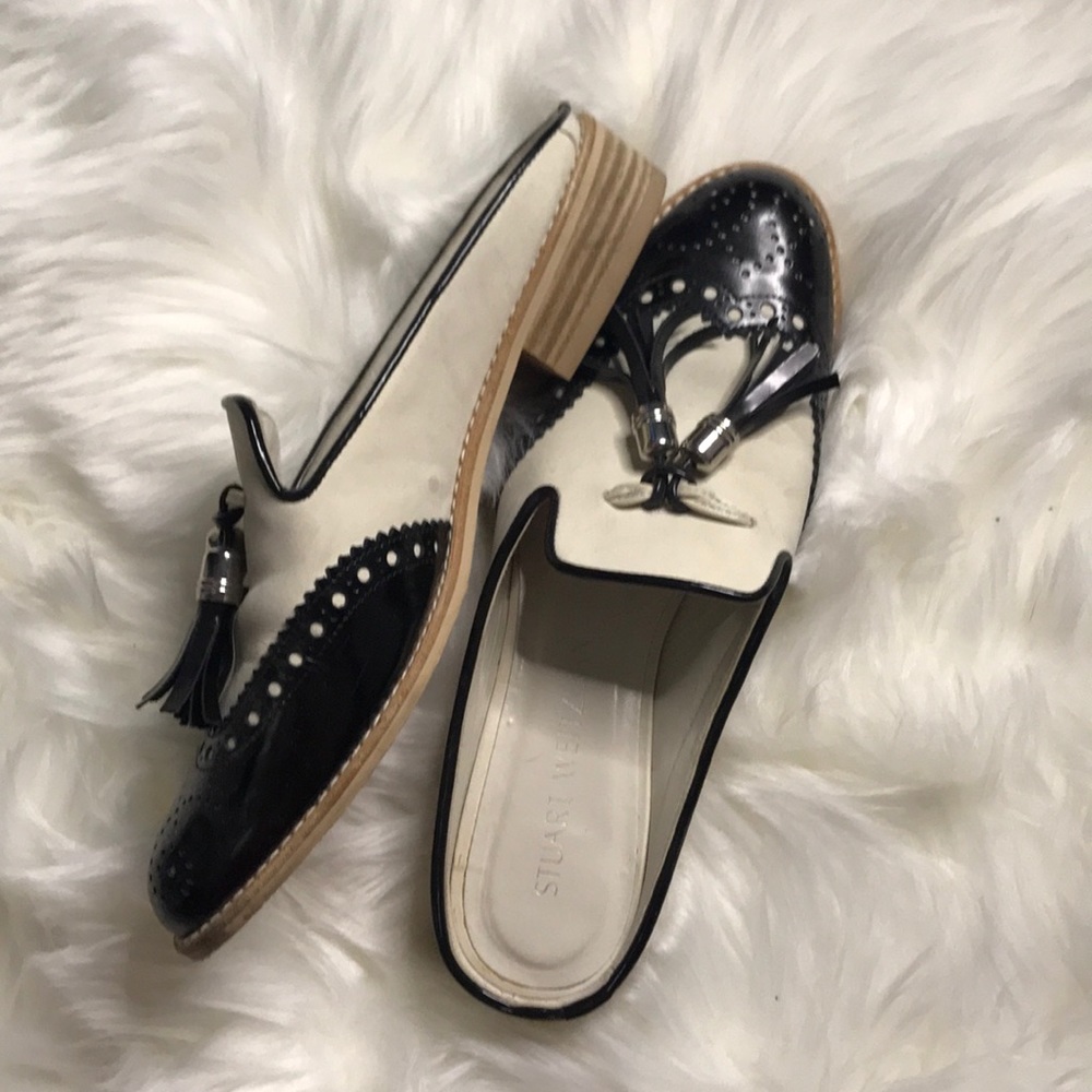 Stuart Weitzman Size 6 Cream Black Slide Loafer - image 2